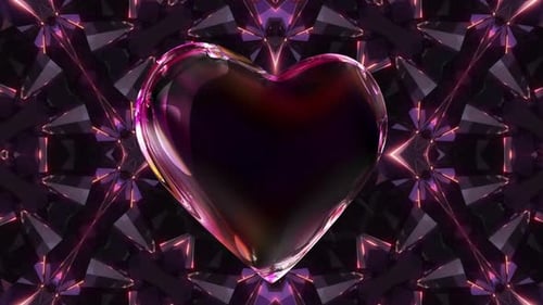 Abstract Glass Heart with Neon Light Background