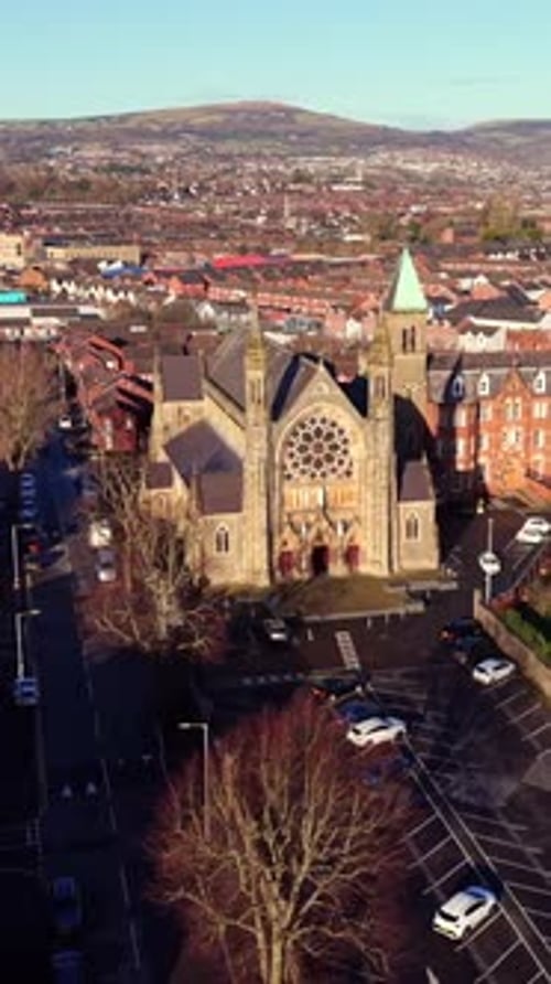 Overhead 60FPS social ratio aerial video of Clonard Monastery in Belfast, Northern Ireland in the UK