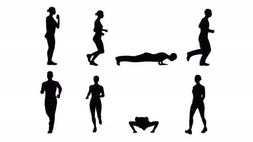 silhouette group of exercise people isolated graphics with alpha channel