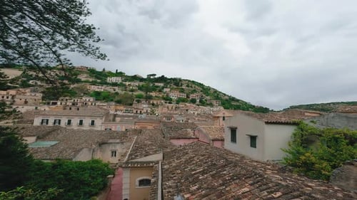Modica City Pan Shot in Cloudy Day in Sicily