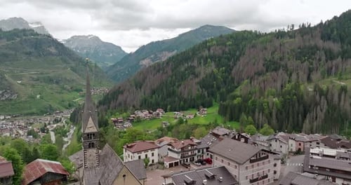 Aerial View of the Alpine Rural Landscape of Rocca Pietore in Italy