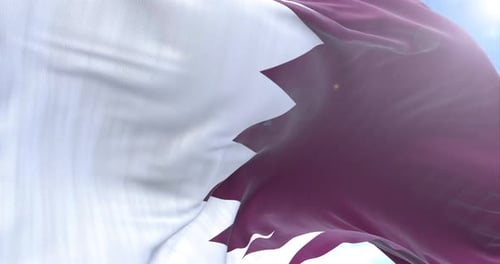 Realistic Waving Qatar Flag Animation with Blue Sky