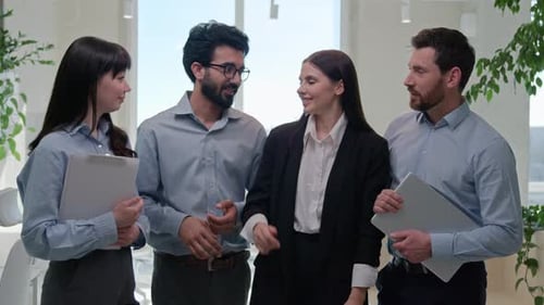Business Team Portrait in Office Diverse Men Women Coworkers Multiracial Colleagues Happy Smiling