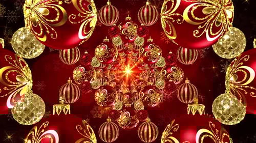 Festive Red and Gold Christmas Ornaments Looping Background