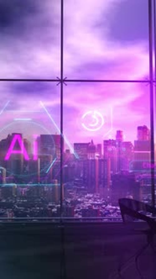 Projection of Infographics About Artificial Intelligence in an Office 3D Render