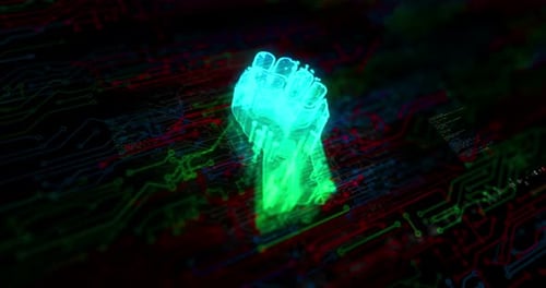 Digital Fist Animated Reveal with Futuristic Circuit Board Background