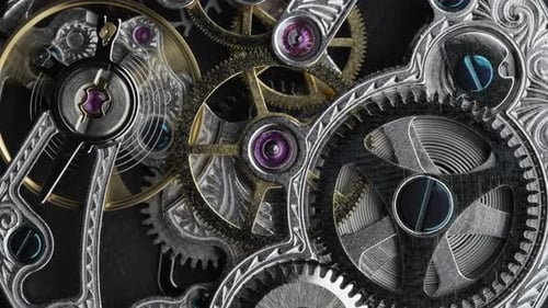 Intricate Gears Rotate in Watch Internal Mechanism