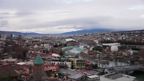Panoramic View of Tbilisi with Modern and Traditional Architecture Time Lapse