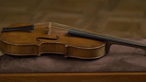 Vintage Violin Resting on Velvet Cushion