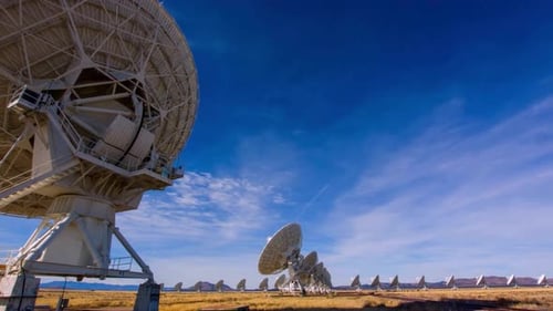 Radio Telescope Array Under Clear Blue Sky