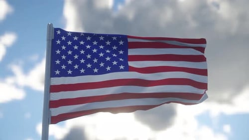 Realistic American Flag Waving on a Cloudy Sky