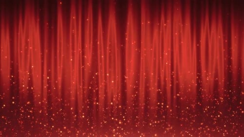 Red Curtain Background with Falling Golden Glitter Particles