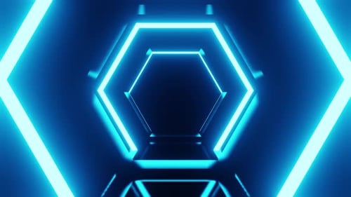 Hexagon Blue To Cyan Tunnel Vj Loop Background