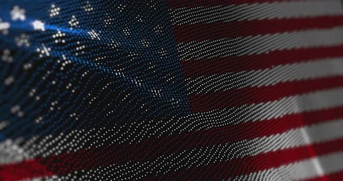 Futuristic Waving Digital American Flag Particle Animation