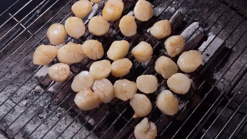 Cuire la viande de pétoncle sur le gril le soir