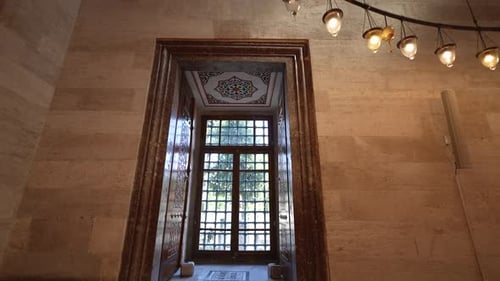 Interior of Mosque with Intricate Design and Lighting