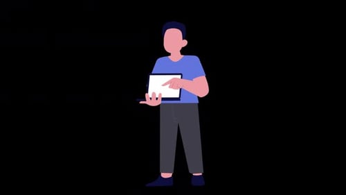 Flat Design Animated Person Tapping on Tablet