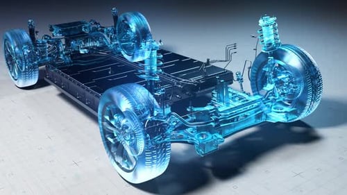 3D Electric Vehicle Chassis Blueprint Transition
