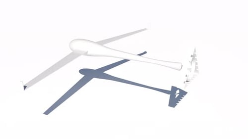 White Carbon Observer Drohne mit Flugzeugpropeller auf weißem Hintergrund, die endlos umkreisen kann