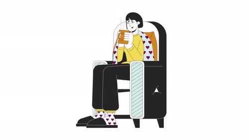 Animated Flat Design of Sick Person Drinking Hot Beverage