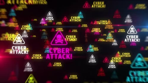 Cyber attack symbol tunnel effect fly between