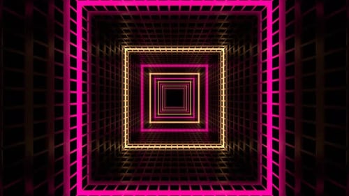 Pink And Yellow Movement Of Light Through Grid Tunnel Background Vj Loop In 4K