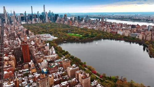 Central Park in New York in the surrounding of beautiful architecture.