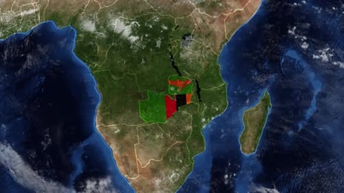 Global Earth Zoom to Zambia Map with Flag Reveal Animation