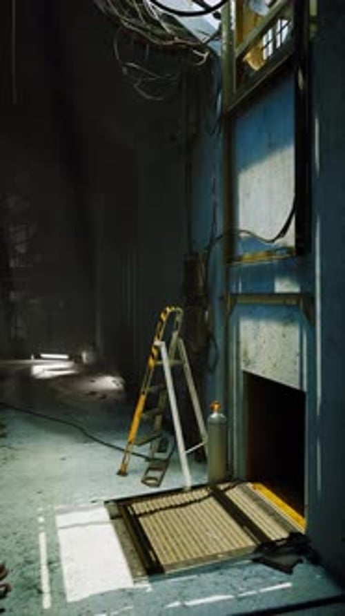 Light Filtering Through a Dilapidated Space with a Ladder and a Doorway