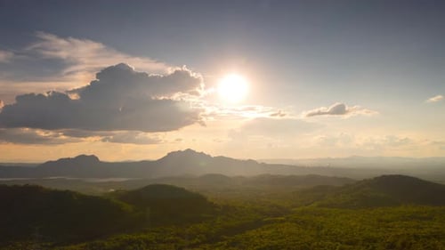 Aerial view Beautiful of morning scenery Golden light sunset on high mountains.