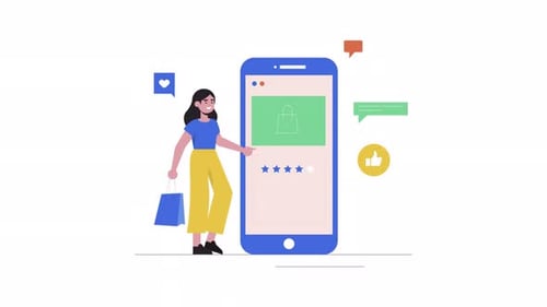 Animated Mobile E-commerce App with User Review Icons