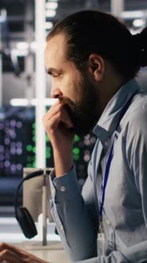Vertical Video Engineer in Data Center Frustrated By Critical Error Popup on Monitor