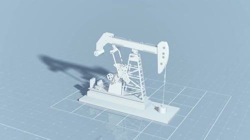 Oil Pump Jack Model Animation on Blue Background
