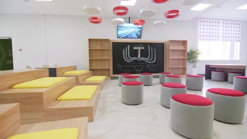 Chairs with Comfortable Cushions in Meeting Hall for Students