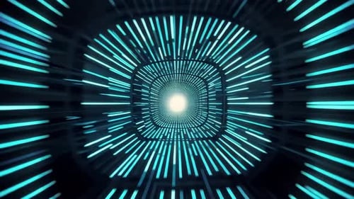 Cyber Space Warp Tunnel with Glowing Digital Lights