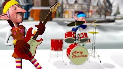Funny Santa Claus and Elfs Play Musical Instruments in