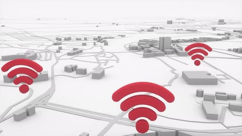 Modern city aerial view and communication network concept. Smart city. Wireless 5G technology. IoT