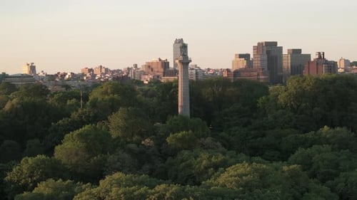 Aerial view of Fort Greene Park at sunrise