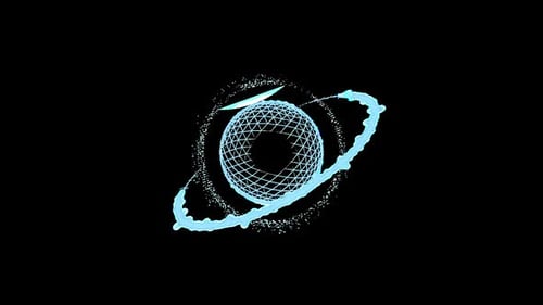 Interface Collection: Loop out of disruption of a hollow rotating planet with ring in center on a da