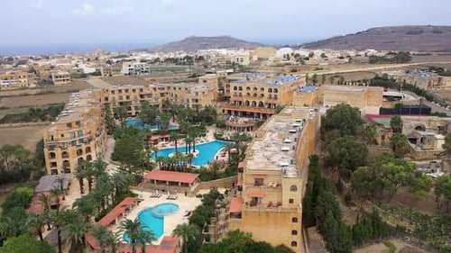 Drone flight over a hotel complex and its surrounding area over the Maltese island of Gozo.