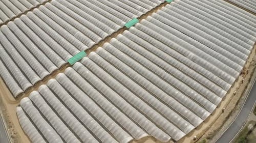 Aerial footage of large greenhouse farms in Spain