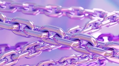Abstract looped animation of chains. 3d render realistic style, pink and purple colors