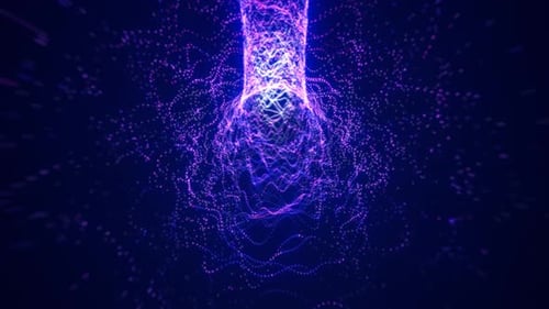 Abstract tunnel of glowing purple dots forming a vortex-like design, futuristic