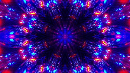 Colorful abstract pattern with blue and red lights. Kaleidoscope VJ loop