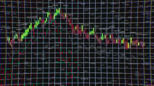 Dynamic Trading Chart with Market Trends Old Monitor with Distortions Visualizing Price Movements