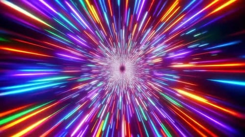 Des traînées de néon abstraites multicolores dans l'hyperespace se déforment
