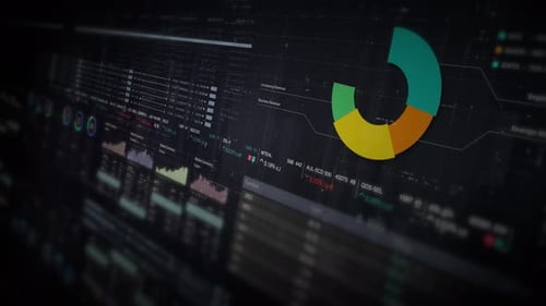 Futuristic Corporate Data Interface with Dynamic Charts and Graphs