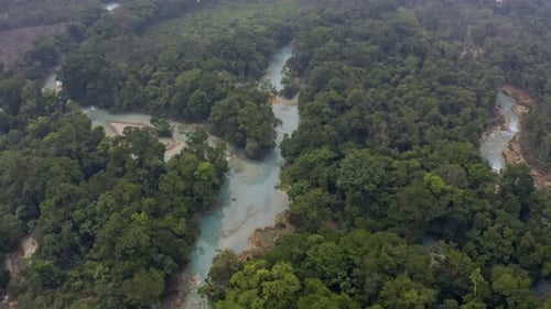 Aerial drone shot of the Agua Azul waterfalls in Chiapas, Mexico