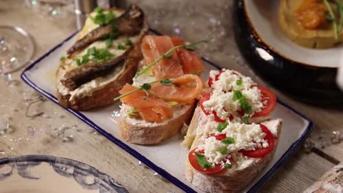 Plate of assorted gourmet open faced sandwiches