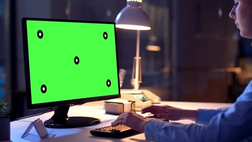 Technology, Virtual Effects And Business Concept - Businesswoman With Chroma Key Green Screen On ...